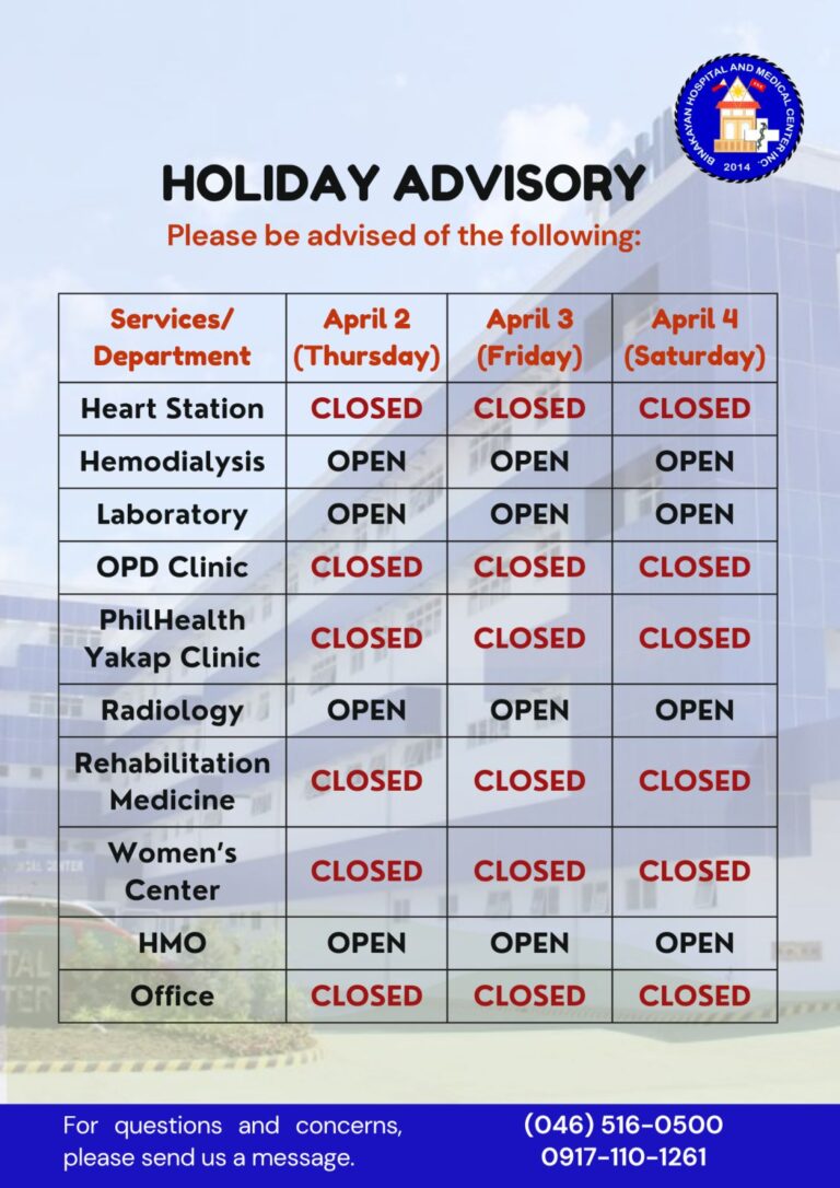 Clinic Schedule Advisory for Holy Week 2026
